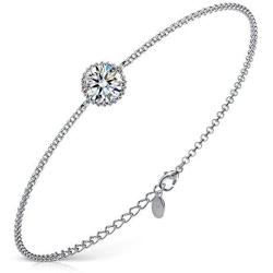 925 Sterling Silver Bracelets, Sparkly Crystal Adjustable Bracelet for Women Girls Thanksgiving Birthday Jewelry Gift