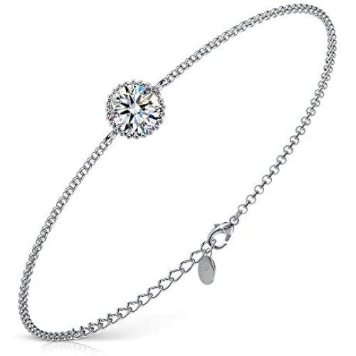 925 Sterling Silver Bracelets, Sparkly Crystal Adjustable Bracelet for Women Girls Thanksgiving Birthday Jewelry Gift