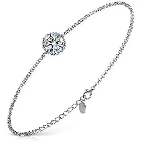925 Sterling Silver Bracelets, Sparkly Crystal Adjustable Bracelet for Women Girls Thanksgiving Birthday Jewelry Gift