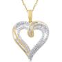 Jewelili 10k Yellow Gold 1/4 cttw White Round Diamond Heart Shape Pendant,18'' Rope Chain