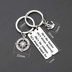 MAOFAED Couple Keychain Set Long Distance Relationship Gift Anchor Jewelry Campass Gift for Husband Boyfriend Wife Girlfriend