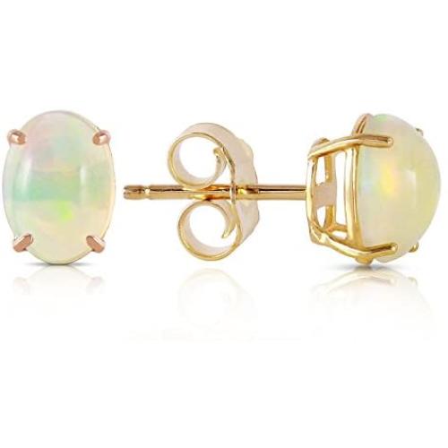Galaxy Gold 14k Solid Yellow Gold Stud Earrings with Natural Opals 0.90 ctw High Polished Stud Earrings