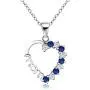 Gem Stone King 925 Sterling Silver Heart MOM Pendant Necklace Set with Created White and Blue Sapphire on 18 Inch Silver Chain