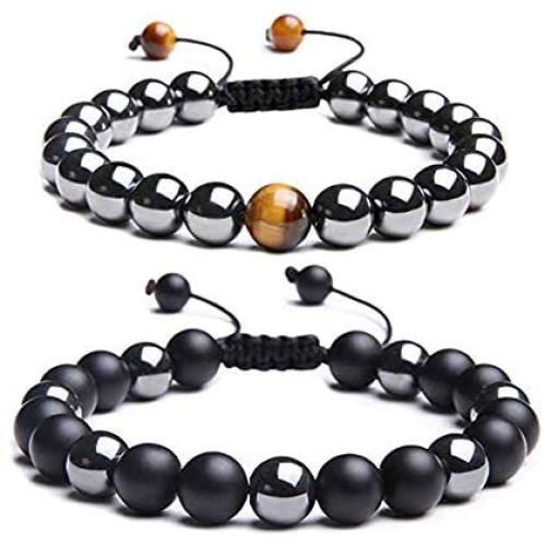 MOOSU Tiger Eye Stone Bracelet Frosted Black Agate Frosted Beads Couple Style Iron Gallstone Bracelet Hand-Woven Jewelry