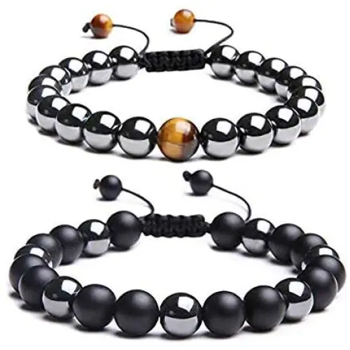 MOOSU Tiger Eye Stone Bracelet Frosted Black Agate Frosted Beads Couple Style Iron Gallstone Bracelet Hand-Woven Jewelry MOOSU Tiger Eye Stone Bracelet Frosted Black Agate Frosted Beads Couple Style Iron Gallstone Bracelet Hand-Woven Jewelry