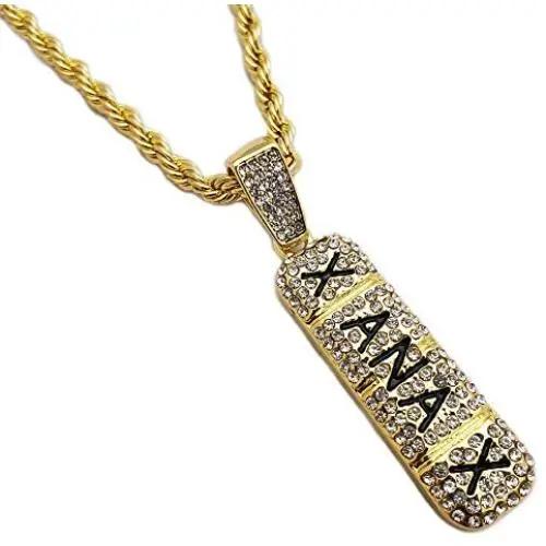 BLINGFACTORY Hip Hop Iced Lab Diamond Xanax Pendant & 4mm 24'' Rope Chain Necklace BLINGFACTORY Hip Hop Iced Lab Diamond Xanax Pendant & 4mm 24'' Rope Chain Necklace