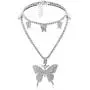 Butterfly Choker Necklace Tennis Chain Butterfly Bling Iced Cubic Zirconia CZ Butterfly Necklace Silver Girls Women Butterfly Choker Necklace Tennis Chain Butterfly Bling Iced Cubic Zirconia CZ Butterfly Necklace Silver Girls Women