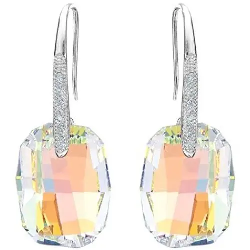 EleQueen 925 Sterling Silver CZ Rectangle Hook Drop Earrings Made with Crystals