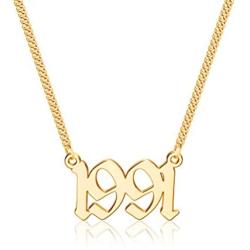 IEFSHINY Birth Year Necklace for Women, 18K Gold Plated Birth Year Number Old English Pendant Necklace Jewelry Gifts for Best Friend Sister Mom Birthday Anniversary, 1970-2021