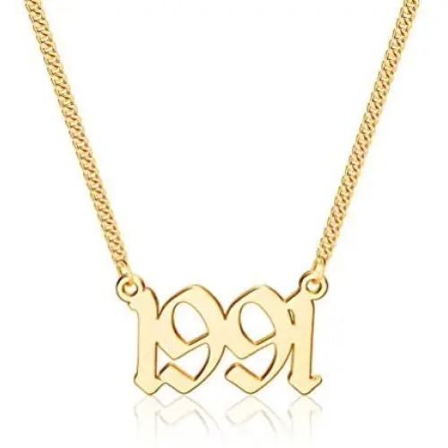 IEFSHINY Birth Year Necklace for Women, 18K Gold Plated Birth Year Number Old English Pendant Necklace Jewelry Gifts for Best Friend Sister Mom Birthday Anniversary, 1970-2021
