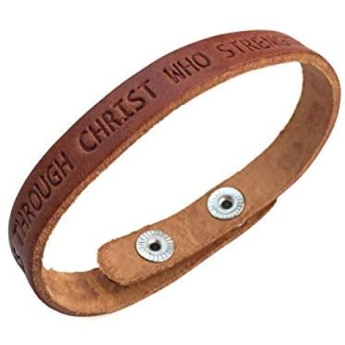 Leather Bracelet Stamped Philippians 413 Size Small