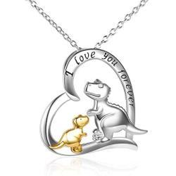 Dinosaur Necklace Sterling Silver Love Heart Engraved I Love You Forever Dinosaur Pendant Necklaces Jewelry Gifts For Women Girls Mother Daughter