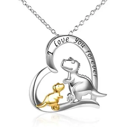 Dinosaur Necklace Sterling Silver Love Heart Engraved I Love You Forever Dinosaur Pendant Necklaces Jewelry Gifts For Women Girls Mother Daughter