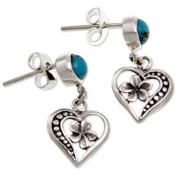 NOVICA .925 Sterling Silver and Reconstituted Turquoise Heart Dangle Earrings, Frangipani Hearts