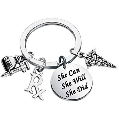 AKTAP RX Pharmacy Gift Pharmacist Keychain She Can She Will She Did Pharmacy Technician Jewelry Pharmacist Graduation Gift