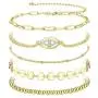 FIBO STEEL 5 Pcs Dainty Gold Bracelets for Women Layered Cute Evil Eye Beaded Ball Paper Clip Disc Chain Bracelet Jewelry Set Elastic Adjustable
