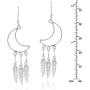 Crescent Moon Outline Chandelier Feathers .925 Sterling Silver Dangle Earrings