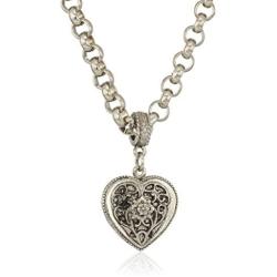 1928 Jewelry Silver Tone Filigree Heart Necklace 16 Adj.