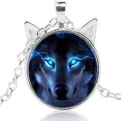 mea Wolf Head Pendant, Unisex Wolf Necklace Cabochon Long Chain Animal Necklace Car Wolf Pendant Charm Jewelry