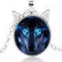 mea Wolf Head Pendant, Unisex Wolf Necklace Cabochon Long Chain Animal Necklace Car Wolf Pendant Charm Jewelry