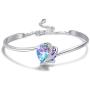 AOBOCO I Love You Jewelry - Sterling Silver Blue Purple Love Heart Bangle Bracelet Embellished with Crystals from Austria, Fine Anniversary Birthday Jewelry Gifts for Women
