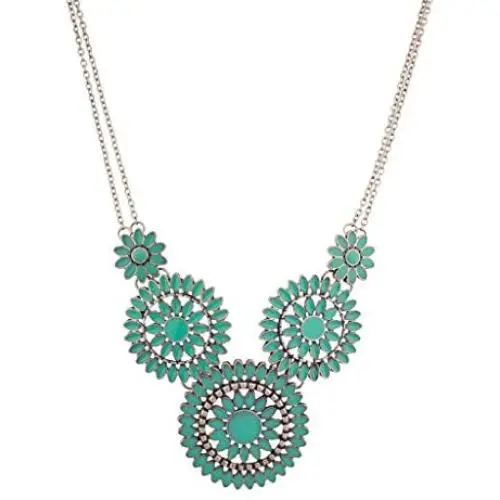 Lux Accessories Turquoise Flower Floral Design Statement Necklace Lux Accessories Turquoise Flower Floral Design Statement Necklace