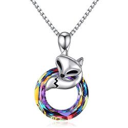 Fox Crystal Necklace 925 Sterling Silver Circle Crystal Pendant Necklace Fox Jewelry Gifts for Women Girlfriend Fox Lover