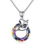 Fox Crystal Necklace 925 Sterling Silver Circle Crystal Pendant Necklace Fox Jewelry Gifts for Women Girlfriend Fox Lover