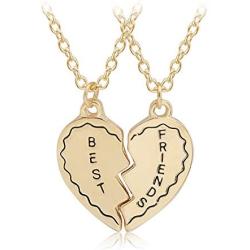 MJartoria BFF Necklaces for 2 Split Heart Weirdo 1 Weirdo 2 Best Friends Forever Pendant Friendship Set (Best Friends-Blue) (Best Friends-Gold)