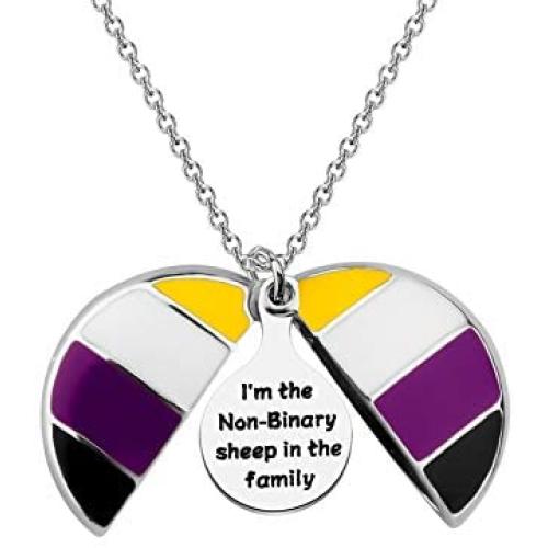 CENWA Non-Binary Gift Non Binary Pride Queer Gift Non Binary Flag Im The Non-Binary Sheep in The Family Open Locket Necklace