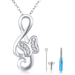 TRISHULA Tree of Life Cremation Locket Necklace for Memorial, Music Note Butterfly/Heart Rose 925 Sterling Silver Urn Jewelry Pendant,Keepsake Charm Pendant Jewelry for Women
