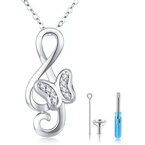 TRISHULA Tree of Life Cremation Locket Necklace for Memorial, Music Note Butterfly/Heart Rose 925 Sterling Silver Urn Jewelry Pendant,Keepsake Charm Pendant Jewelry for Women