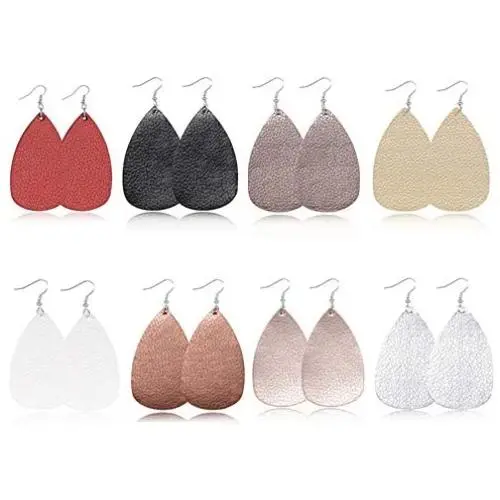 4 Pairs Leather Teardrop Earring Lightweight Leaf Drop Bohemian Hollow Earrings For Women Girl 4 Pairs Leather Teardrop Earring Lightweight Leaf Drop Bohemian Hollow Earrings For Women Girl