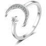 Flzaitian Crescent Moon Ring,Star Moon Adjustable Open Rings for Women Girls