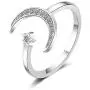 Flzaitian Crescent Moon Ring,Star Moon Adjustable Open Rings for Women Girls