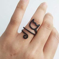 Flzaitian Fashion Open Cat Ring Women Men Gold Silver Black Adjustable Ring Jewelry for Women Wire Wrap Thumb Open Rings