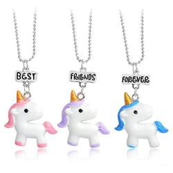 na 3 Pcs/Set Cartoon Necklaces French Fries Hot Dog Bread Hamburger Pendant Best Friends Unicorn Necklace Christmas BFF Sets Jewelry (Unicorn)