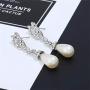 Ailer Elegant Womens Faux Pearl Two Layer Crystal Bridal Choker Necklace Statment Dangle Drop Earrings Set Silver-Tone