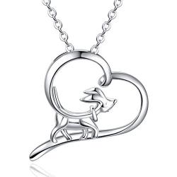 CELESTIA Sterling Silver Animal Necklace for Women, Cat/Dog/Deer/Squirrel/Feather Pendant Necklace for Girls - 18 Chain