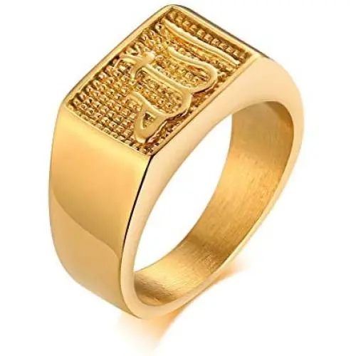 MPRAINBOW 10mm Stainless Steel Allah Symbol Signet Ring Allah Seal Ring Allah Gold Band Ring Cool Ring for Men Boy,Religious Gift for Him