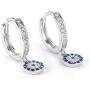 Round Blue Evil Eye Stud Earrings in Sterling Silver 925 With Cubic Zirconia CZ and Butterfly Backs