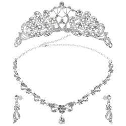 YANSHON Bridal Jewelry Set For Wedding, Tiaras Earrings Necklace Wedding Sets, Crystal Crown Necklace Earrings Tiaras For Women, Bride, Birthday Party