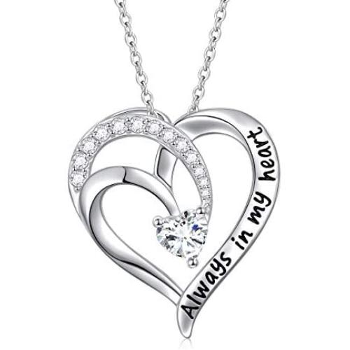 925 Sterling Silver Jewelry Engraved Always My Mother Forever My friend/I Love You to The Moon and Back Pendant Necklace for Women Girls Mom Wife Daughter Christmas Gift Love Heart Necklaces