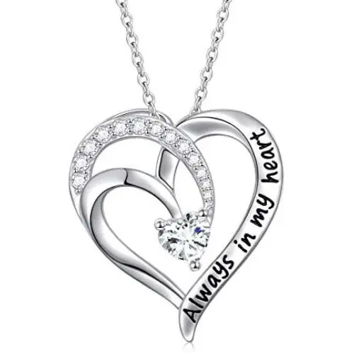 925 Sterling Silver Jewelry Engraved Always My Mother Forever My friend/I Love You to The Moon and Back Pendant Necklace for Women Girls Mom Wife Daughter Christmas Gift Love Heart Necklaces
