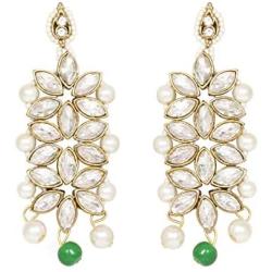 CROWN JEWEL Bollywood Indian Fashion Wedding Pearl Gold Plated Bridal Jewelry Necklace Earring Set for Women