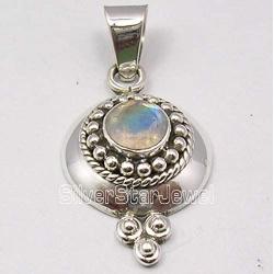 SilverStarJewel 925 Solid Silver Rainbow Moonstone Necklace Pendant 1.4'' New Jewelry
