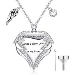 Jewenova Heart Urn Necklace for Ashes Angel Wing Charm Memorial Pendant Cremation Jewelry for Ashes