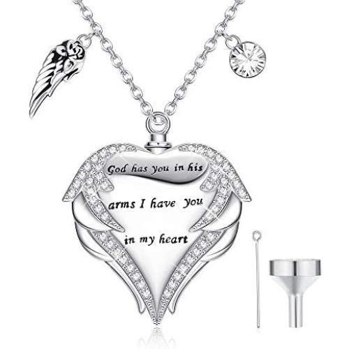 Jewenova Heart Urn Necklace for Ashes Angel Wing Charm Memorial Pendant Cremation Jewelry for Ashes