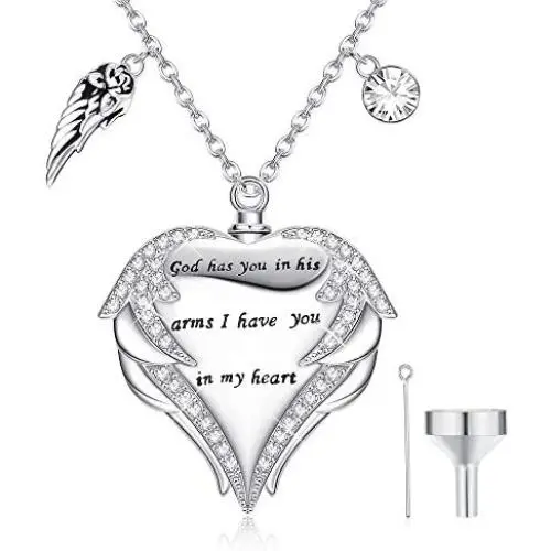 Jewenova Heart Urn Necklace for Ashes Angel Wing Charm Memorial Pendant Cremation Jewelry for Ashes Jewenova Heart Urn Necklace for Ashes Angel Wing Charm Memorial Pendant Cremation Jewelry for Ashes