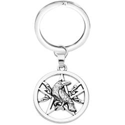 BEKECH Raven Crow Moon Pentacle Pendant Necklace Wiccan Crow Raven Pendant Pentacle Pentagram Wicca Charm Jewelry Necklace Gift